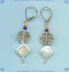 Thai sterling Hill Tribe silver (95%), Freshwater pearl, Coral and Lapis lazuli Earrings - Click for a larger picture
