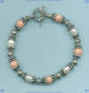 Sterling silver, Jade (dyed pink) and Freshwater pearls Bracelet - Click for a larger picture