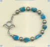 Turquoise Nugget Gemstone and Sterling Silver Native American Bead Bracelet. - Click for a larger picture