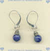 Leverback earrings with lapis lazuli semi-precious gemstones and sterling silver.  The lapis lazuli is 8 mm round and the sterling silver beads are  hand made in Bali.  The sterling silver leverback has a small bead - Click for a larger picture