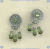 Hand crafted sterling silver disk post earrings with peridot semiprecious gemstones and olive freshwater pearls. - Click for a larger picture