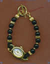 Black Onyx Chain End Watch with 14K/Gold Fill and Black Only Gemstone Beads - Click for a larger picture