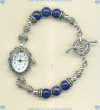 Hand made sterling silver and stainless steel watch with lapis lazuli semi-precious gemstones. - Click for a larger picture