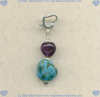 Charm with sterling silver heart shaped ring clasp and turquoise nugget and amethyst heart shaped semi-precous  gemstones.   The clasp opens so that the charm can slip over a chain or connect to a link on bracelets, necklaces, or anklets. - Click for a larger picture