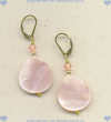 Leverback earrings with pink mother of pearl teardrops and 4 mm faceted strawberry quartz gemstones.  The earwires and small bead is 14K/gold fill, the beaded pin is 24k vermeil hand made in Bali.  Note, the faceted strawberry quartz is a true pink.  The orange hue is from the scanner light. - Click for a larger picture