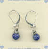 Leverback earrings with lapis lazuli semi-precious gemstones and sterling silver.  The lapis lazuli is 8 mm round and the sterling silver beads are  hand made in Bali.  The sterling silver leverback has a small bead - Click for a larger picture