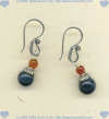 French hook earrings with dumorite and carnelian semi-precious gemstones and sterling silver.  The dumorite is 8 mm, the carnelian is 4 mm,  and the sterling silver beads and earwires are hand made in Bali. - Click for a larger picture