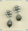 Hand crafted sterling silver post earrings with large 10 x 11 mm gray freshwater pearl. - Click for a larger picture